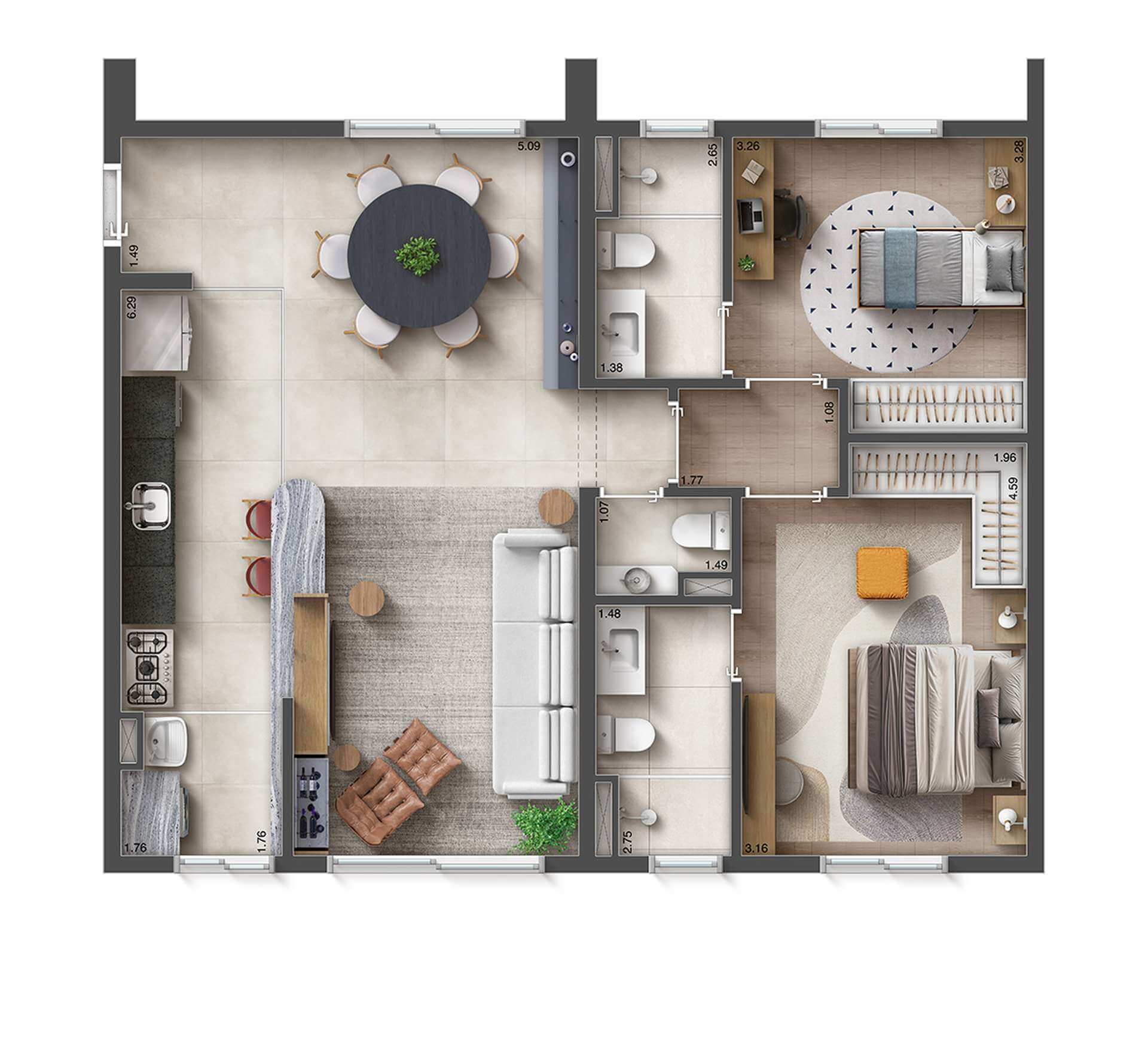 Planta 2 Suítes